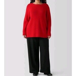 Eileen Fisher Merino Wool Sweater Womens Size Large Red Fall Winter Holiday Xmas